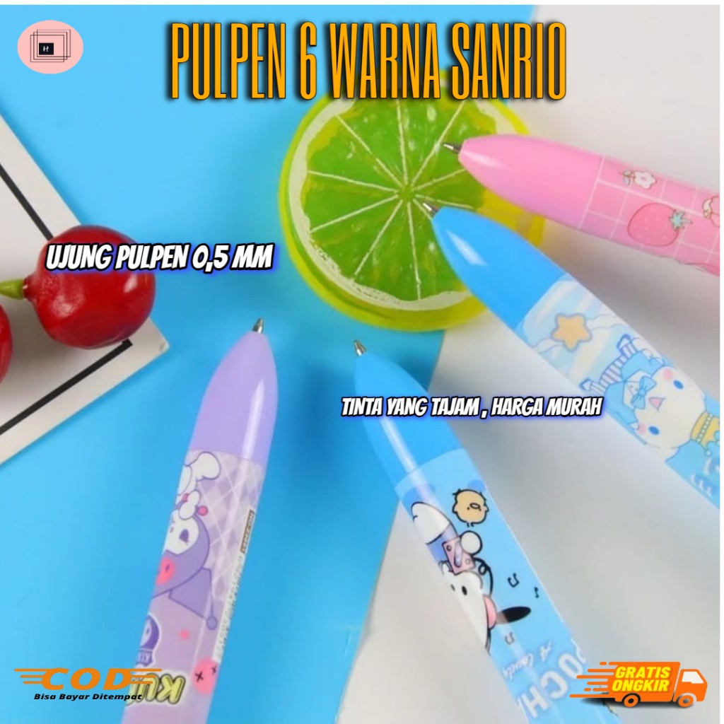 

17. Pulpen Sanrio 6 Warna Motif Kepala sanrio Lucu (Thehanscorner)