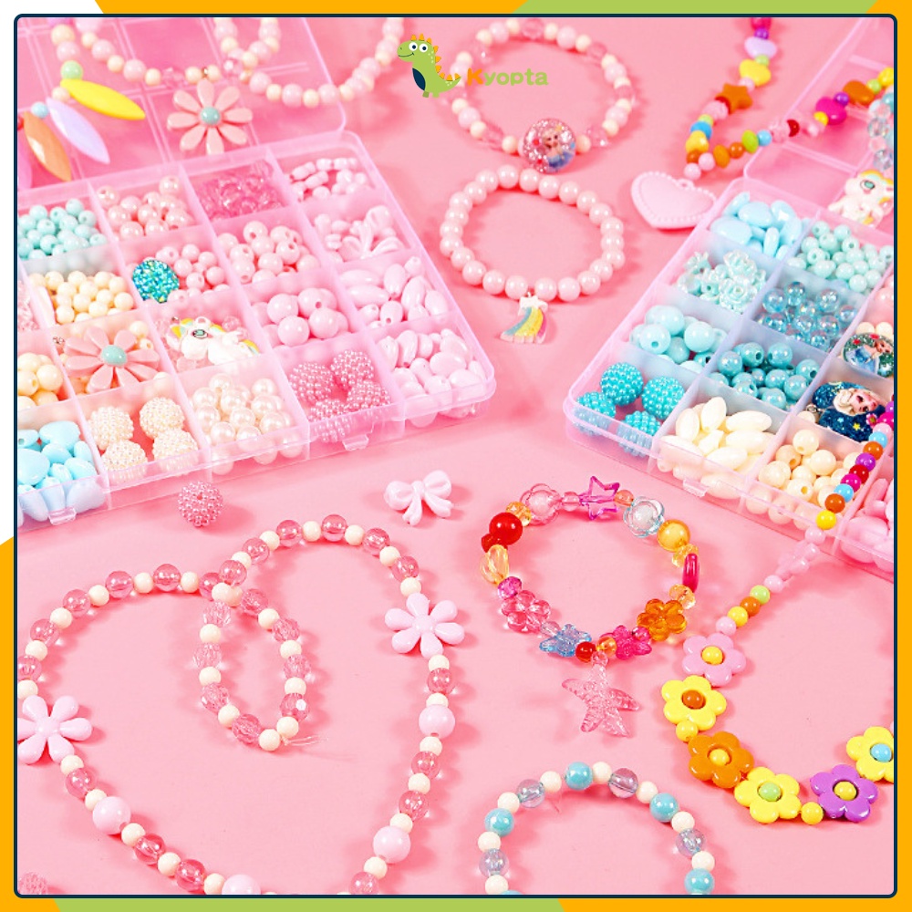 Kyopta Manik manik gelang set kotak dan tali Manik manik set box Mainan anak meronce manik