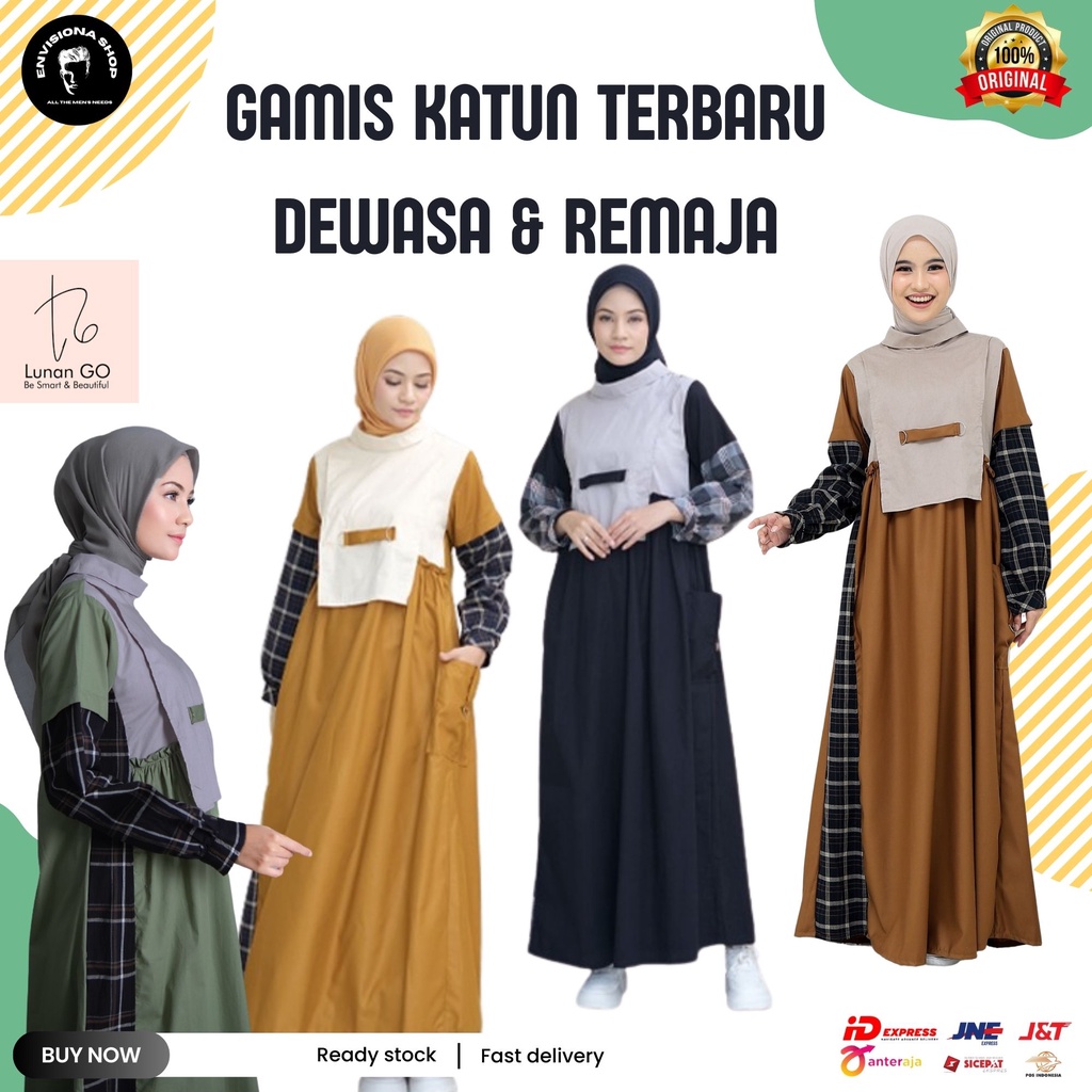 Gamis Terbaru Lebaran 2024 Katun Flanel Wanita Muslimah Dewasa Remaja Kekinian LG 856 LUNAN GO ORIGI