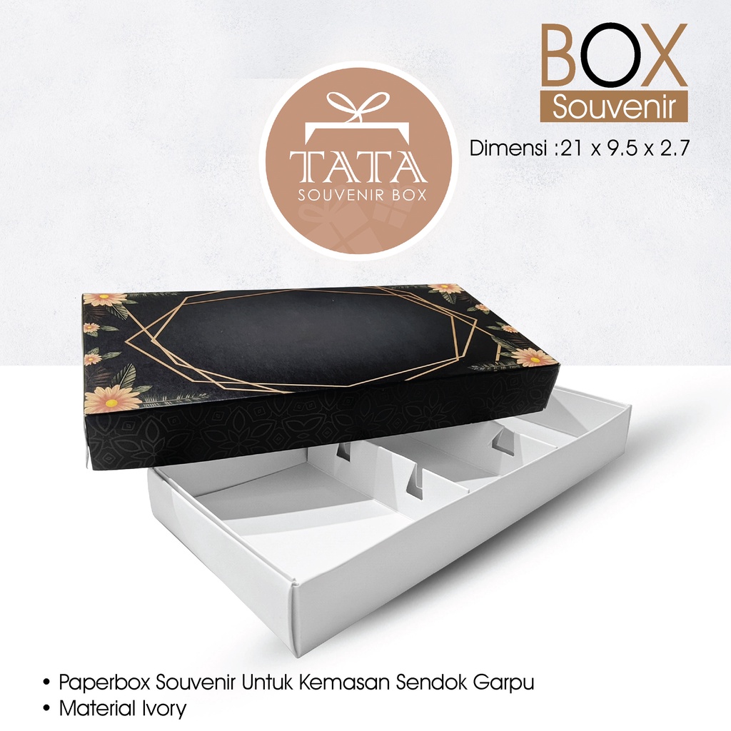 

Box souvenir Kemasan Sendok Garpu Uk. 21 x 9,5 x 2,7 cm Tutup Cetakan Kertas