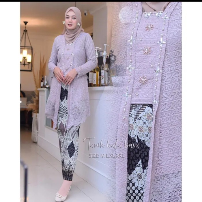 

Setelan Kebaya Kutu Baru Payet Kebaya Wisuda Modern - mocca, atasan saja