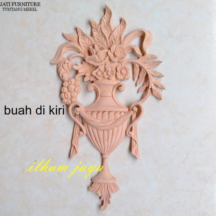 FREE ONGKIR BISa cod ornamen ukir kayu jepara tempel motif bunga untuk pintu lemari dinding - mentah