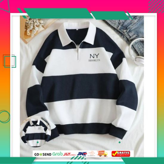 PROMO - RUGBY NY BROOKLYN SWEATER STRIPE NY SWEATER KERAH SWEATER KOMBINASI PRIA WANITA