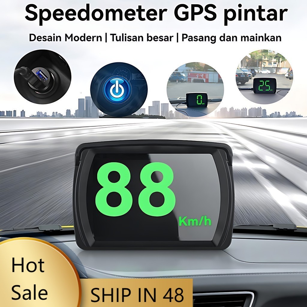 Speedometer GPS Mobil Dengan Tampilan HUD Headup KM/H MPH Huruf Besar LED Untuk Mobil dan Motor Akse
