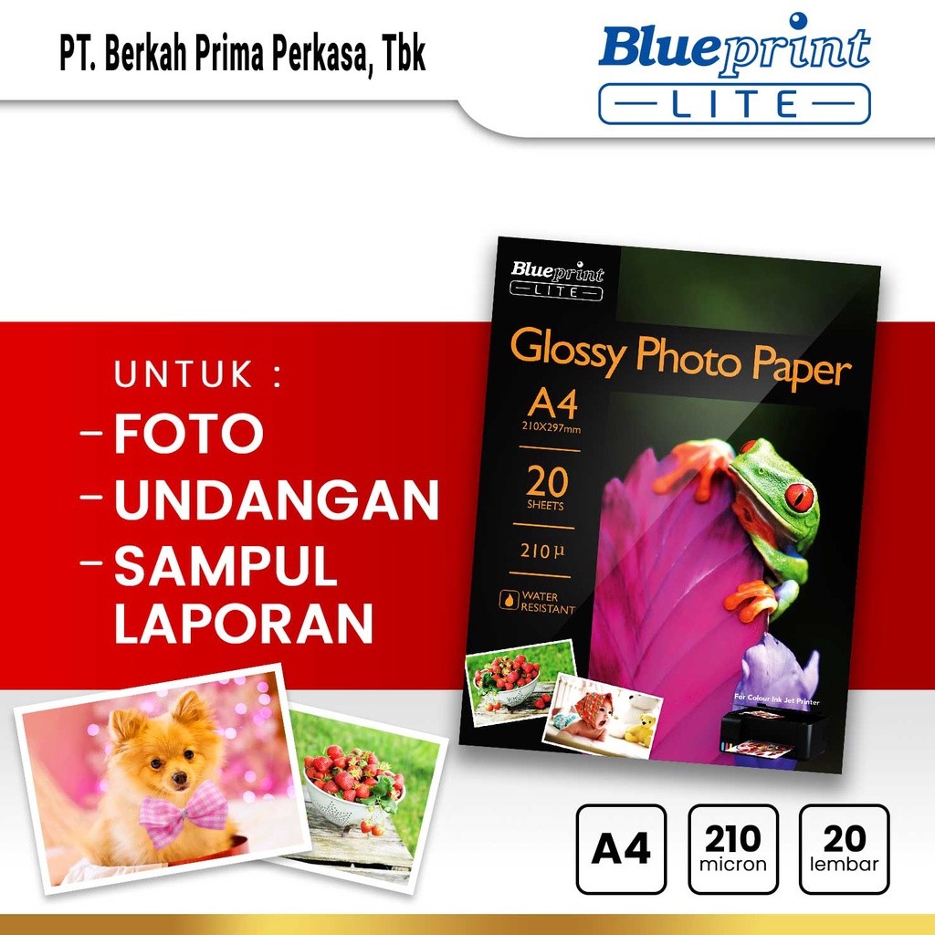 

Kertas Foto Glossy Photo Paper Poto BLUEPRINT Lite A4 - 10R 210 Micron