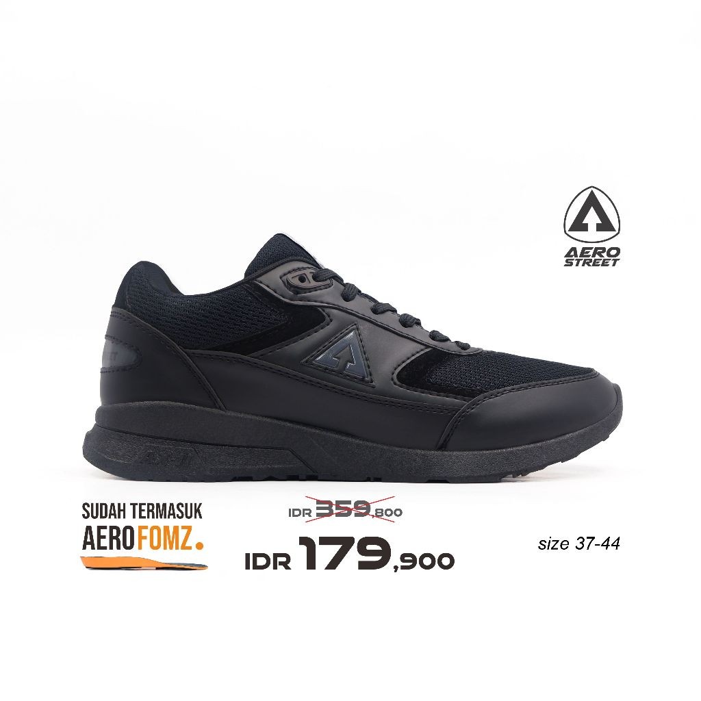 Aerostreet 37-44 Osaka All Black - Sepatu Sneakers Sport