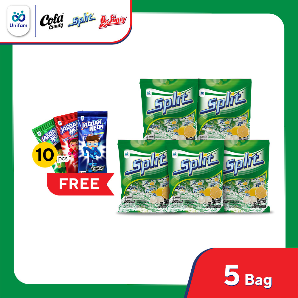 

5 Bag Split Permen Soda Lemon - 1 Bag (Isi 40Pcs) FREE Lollipop 10 Pcs