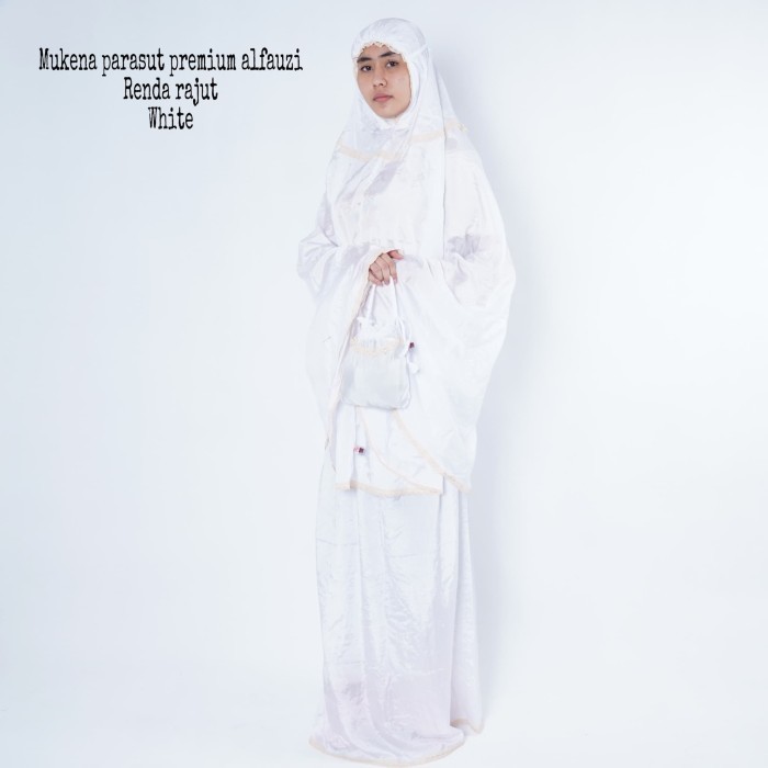 promo Mukena Parasut Jumbo Renda Rajut afc - Putih