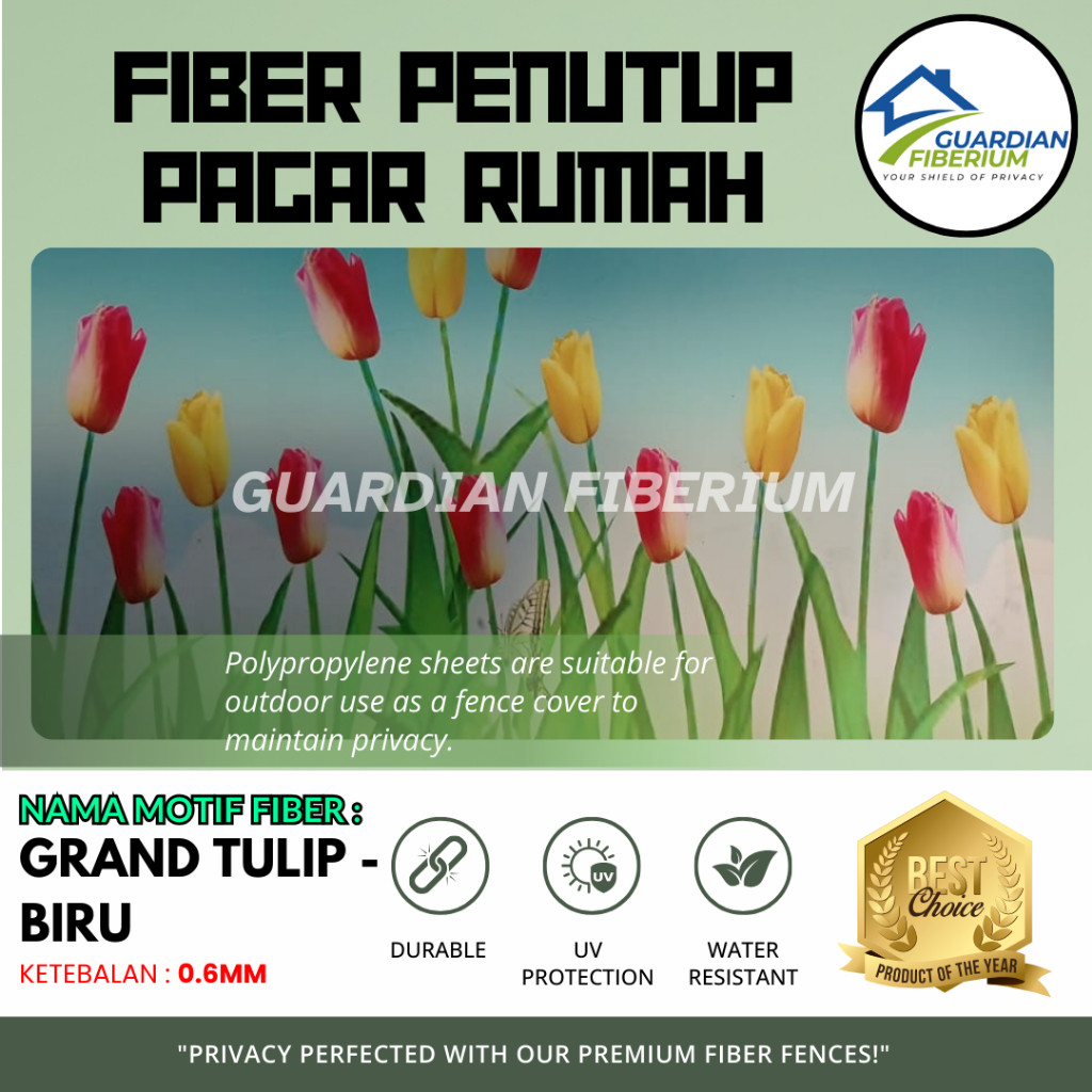 (Harga Per 1/2meter) Fiber Plastik Penutup Pagar Rumah Motif Grand Tulip