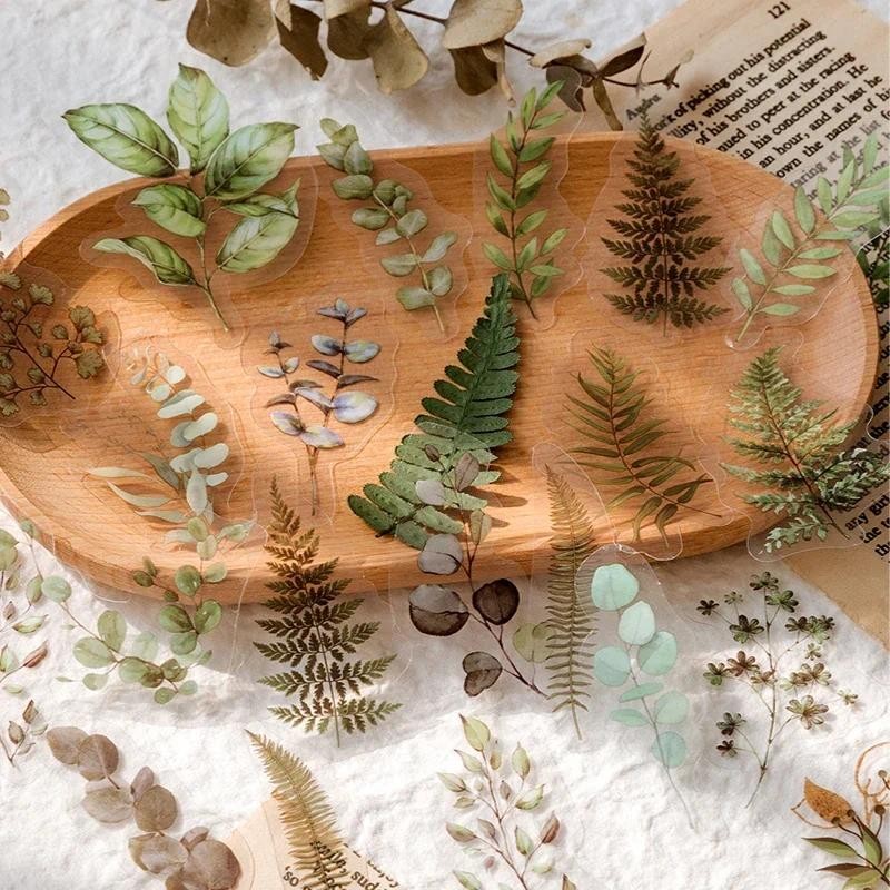 

Natural plant collection Green Leaf Decorative PVC Stickers Scrapbooking Label Diary Stationery Album Phone Cup Journal Planner