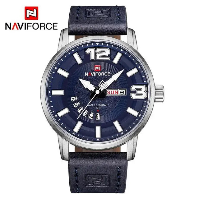 BISA COD Jam Tangan Pria Naviforce NF9143 Original Tali Kulit Free Kartu Garansi Body Bulat Tanggal 