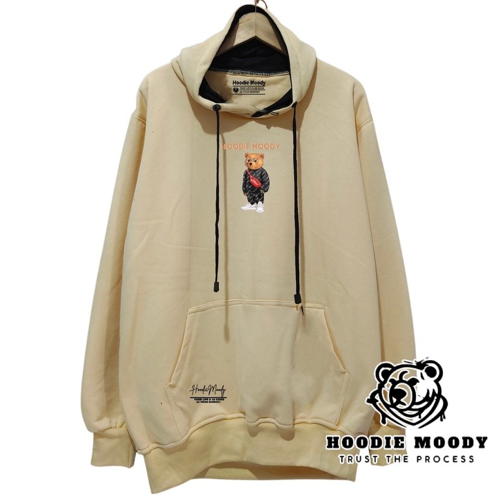 hoodiemoody jaket pria terbaru 2022 keren bear beruang warna cream hodie cowok kekinian 2022 distro 