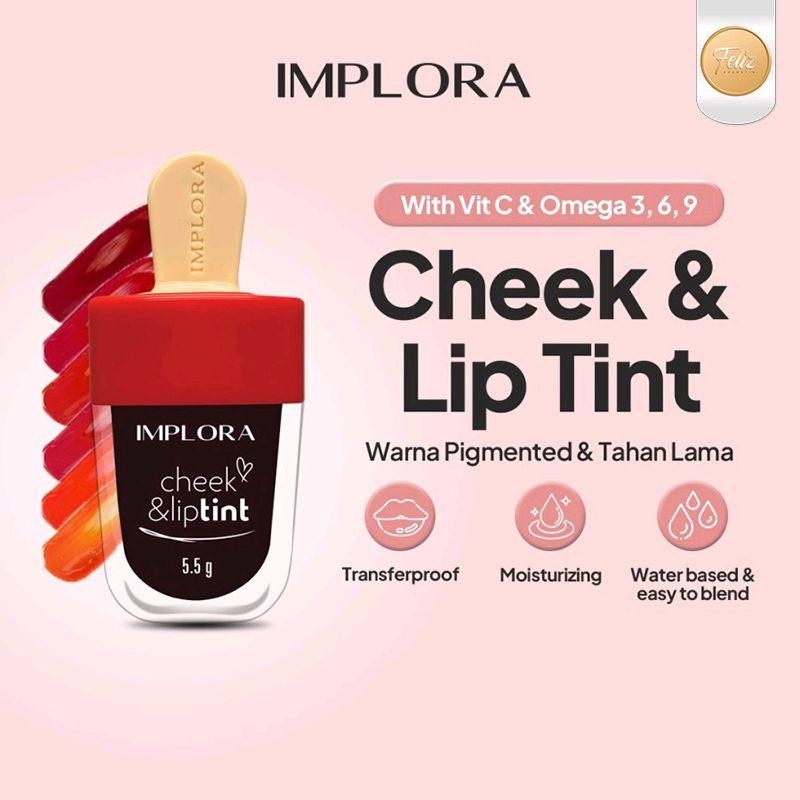 IMPLORA Cheek & Liptint 5.5 gr - Lip Tint dan Blush On Multifungsi - Mencerahkan, Bibir, Kosmetik, L