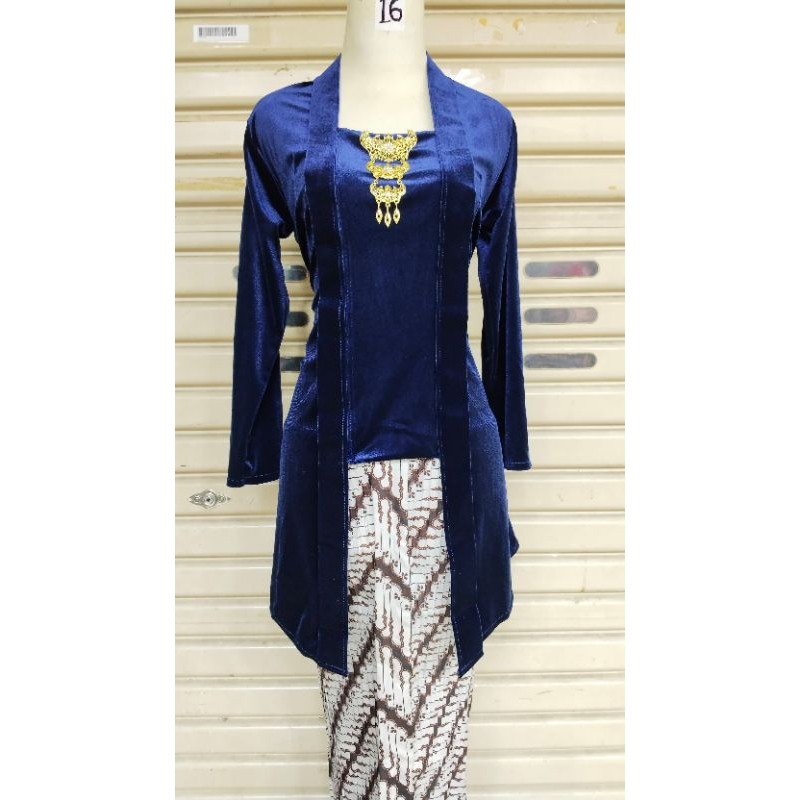 Baju KEBAYA BLUDRU PREMIUM TUNIK Kutu Baru BIRU NAVY / Dongker