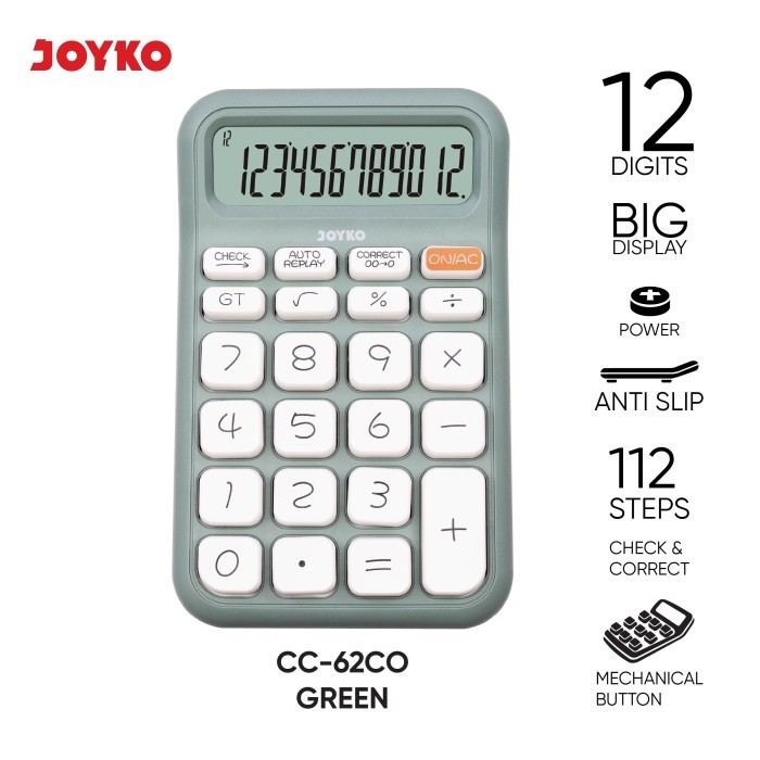 

[BIG SALE] Calculator Kalkulator Joyko CC-62CO 12 Digits Check & Correct - Green
