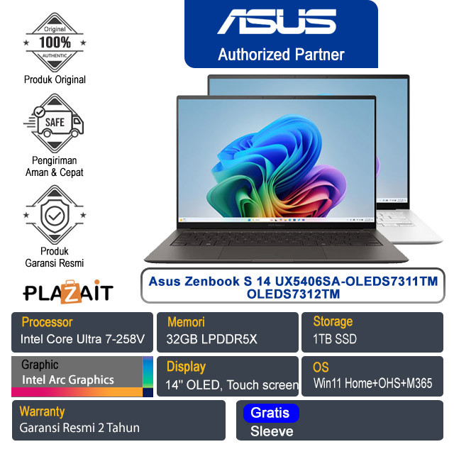 Asus Zenbook S 14 UX5406SA-OLEDS7311TM OLEDS7312TM /Intel Core Ultra 7-258V /32GB/1TB SSD/Intel Arc 