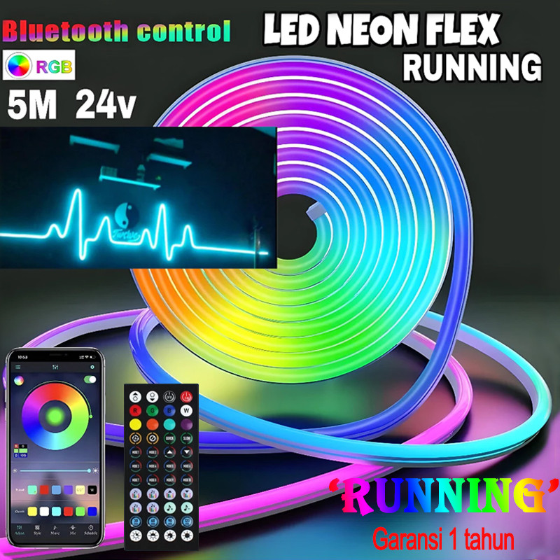 Lampu Neon Flex 5m / 10m LED Neon Flex Running Remote Lampu Strip Led Neon Sign Silikon Lembut DC 24