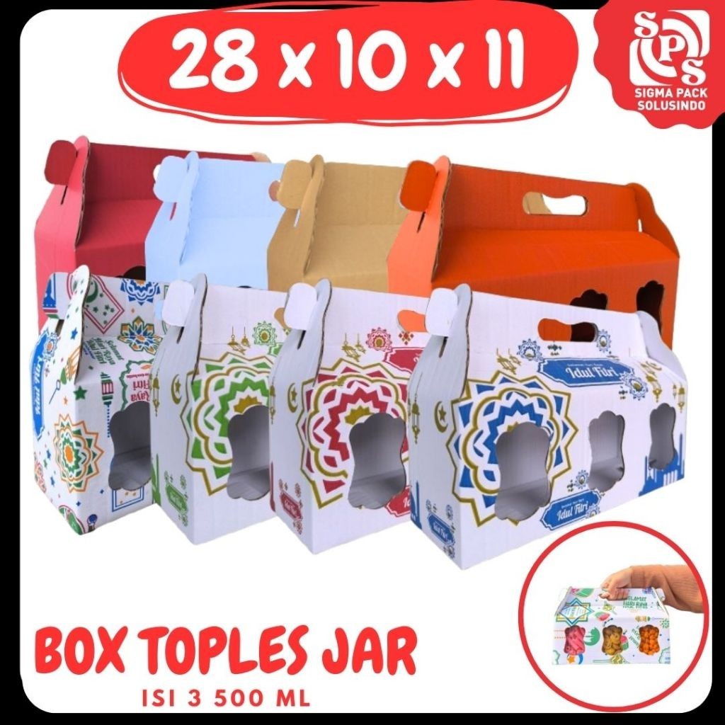 

Box Kue Kering 28x10x11 Jinjing (KUKER TOPLES JAR 500ml ISI 3) Box Jinjing Kardus Lebaran Idul Fitri Hampers Polos/Motif MEDIAKIT IDN