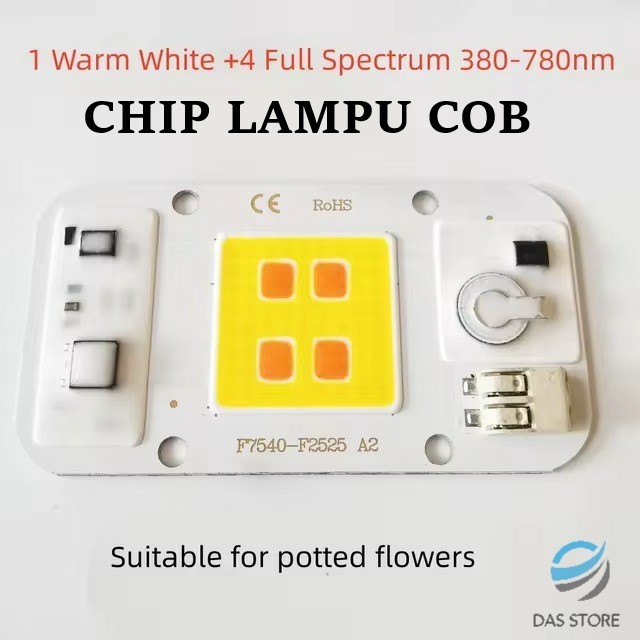 Chip Lampu COB LED 50W AC110V 220V 1warm white+4 Full Spectrum 380-780nm Input Driver IC Pintar Coco