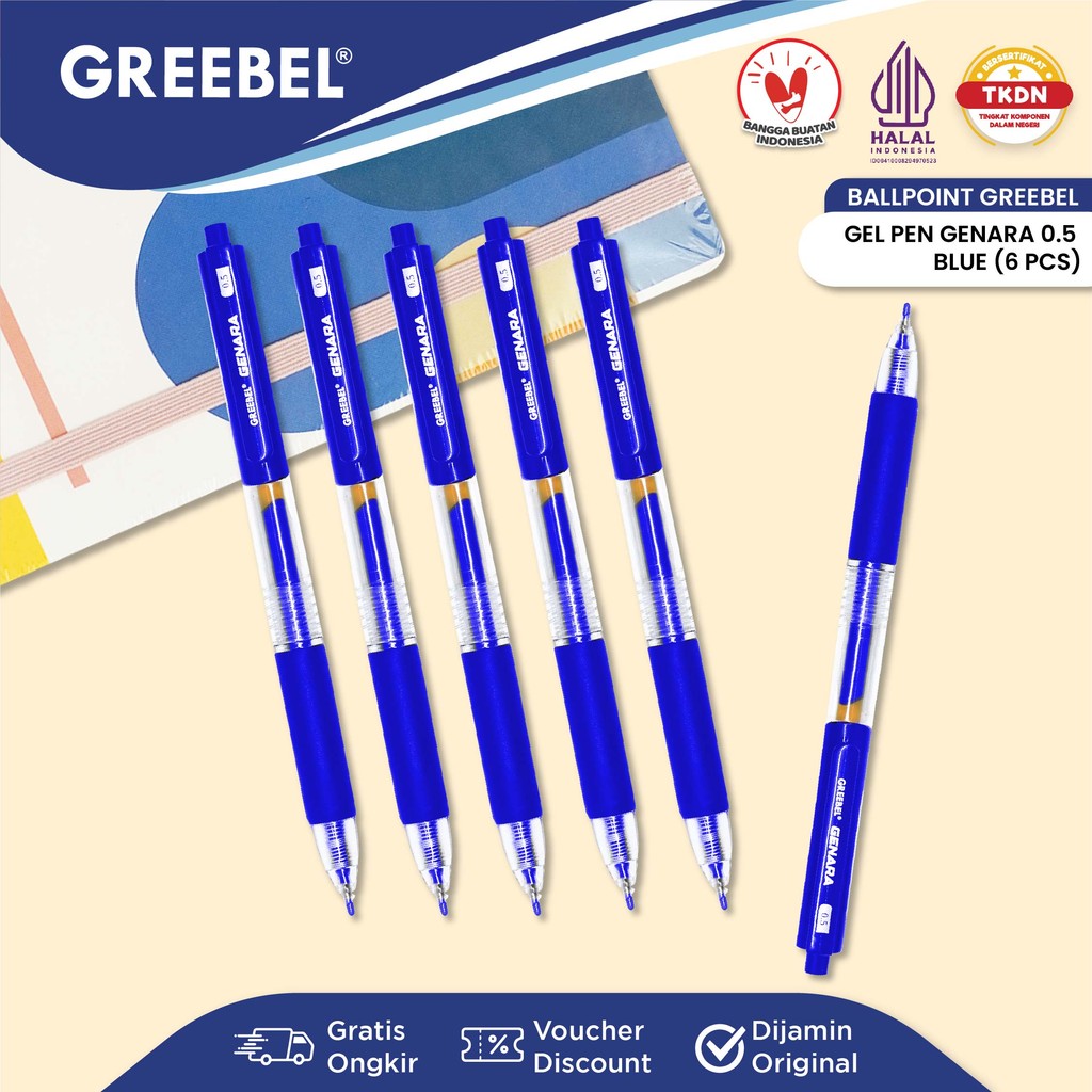 

GREEBEL PULPEN GEL/ Genara Gp-508 0.5 Biru (6PCS/SET) / Ballpoint Bolpen Bolpoin Pena Gel