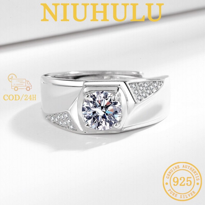 Cincin Fashion Temperamen Mewah Pria Emas Putih 18k