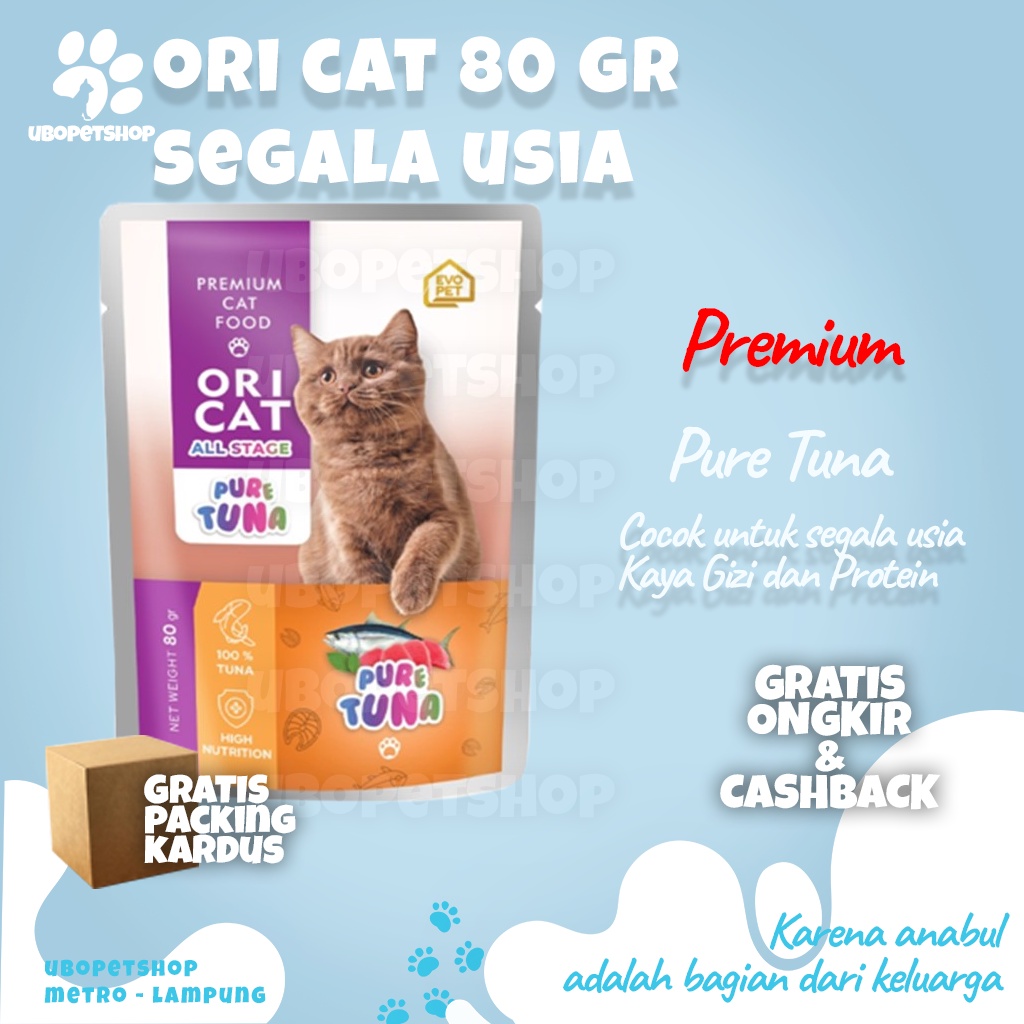 ORI CAT 80 GR Pure Tuna Untuk Segala Usia Makanan kucing basah