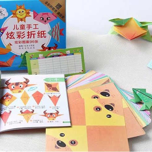 

ORIGAMI PAPER SET WITH INSTRUCTION BOOK / animal kertas lipat anak - Blue box