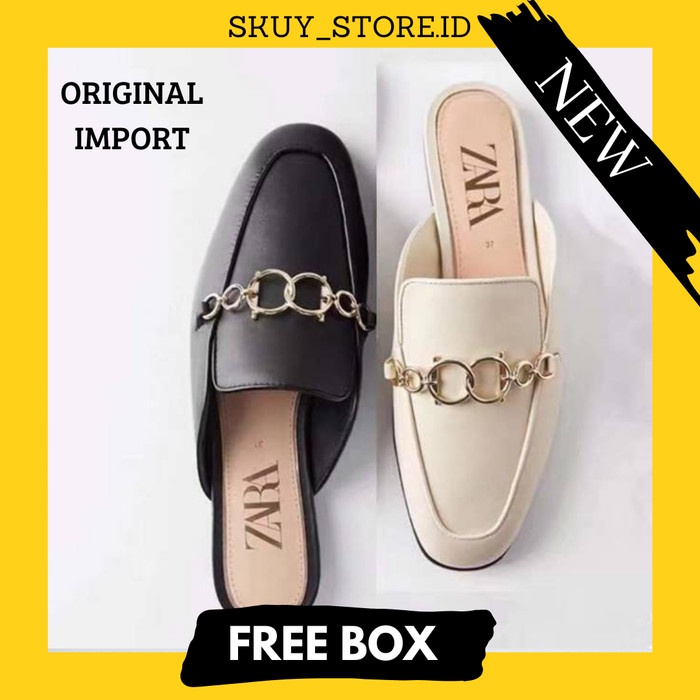 [KIA] SEPATU WANITA ZARA FLAT MULES ORIGINAL BRANDED SHOES TERBARU FR152 - Black, 35