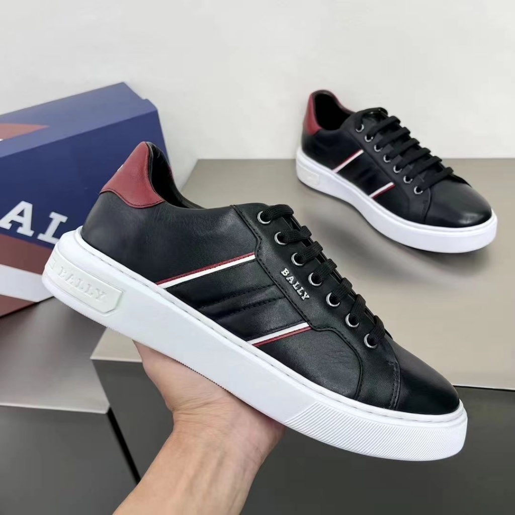 Bally's new style men's shoes high-end leather sneakers/casual flats versatile white shoes