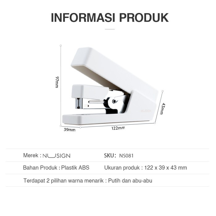

Nusign Effortless Stapler / Staples Hemat Tenaga NS081 - Putih