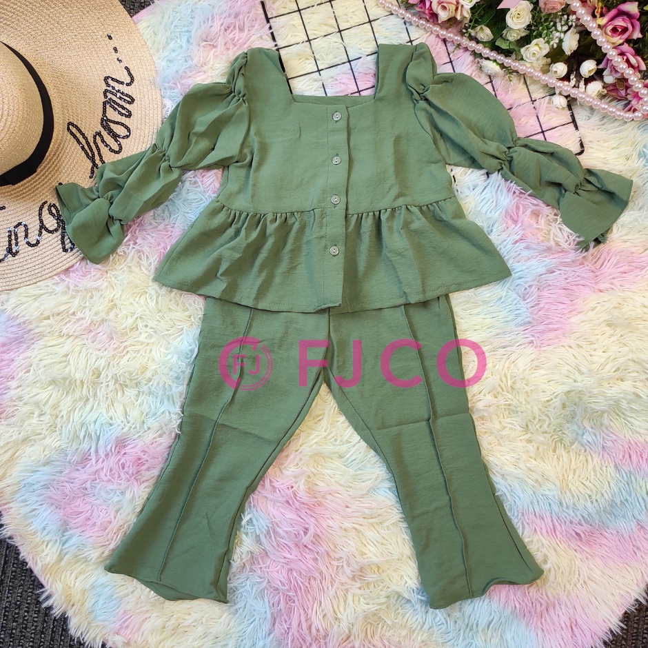 FJCO - Setelan Anak Perempuan Suli baju anak cewek usia 2-12 tahun Bahan katun Cringkle RB6