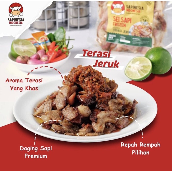 

Promo Moerah Sei Sapi Sapinesia Daging Asap Beku Frozen 130 gram - Terasi Jeruk