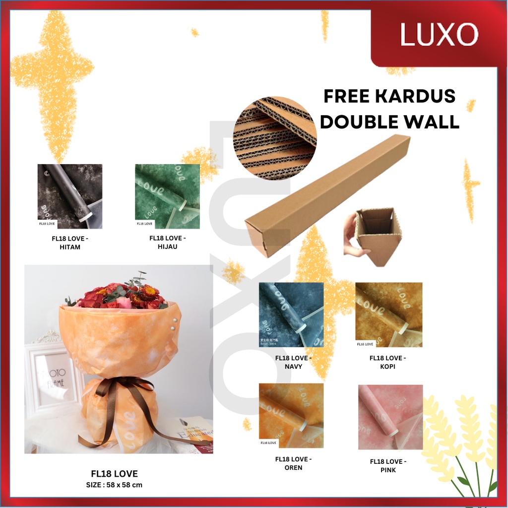 

LUXO - (5 LEMBAR) - FL18 LOVE Kertas Bunga Paper Buket Motif Tulisan LOVE Abstrak Florist Cellophane