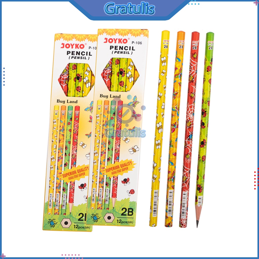 

PENSIL 2B BUG LAND JOYKO [P-106/12 PCS] / ALAT TULIS UJIAN KOMPUTER / PENCIL GAMBAR MENULIS [1 PACK]