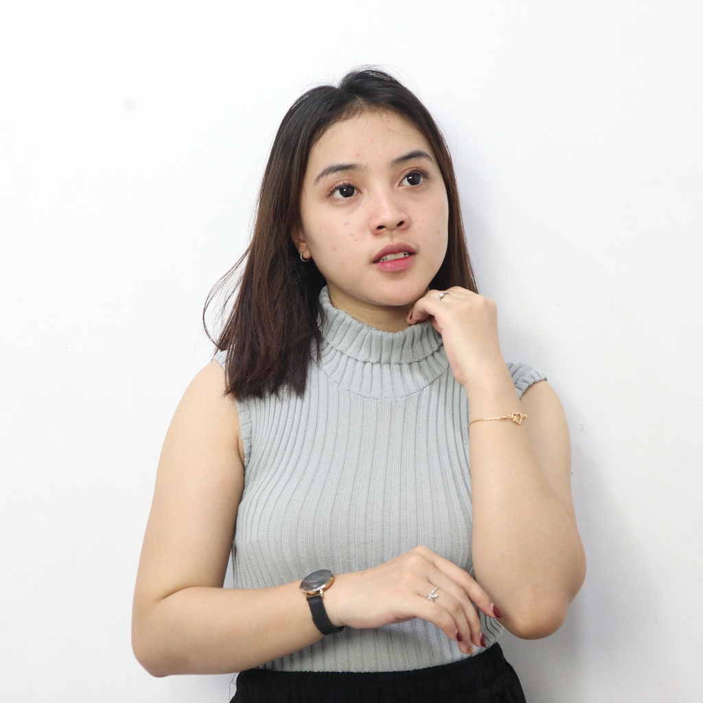 Lidya Turtle Neck Tanktop Rajut / Tank top kerah tinggi rajut wanita / Inner Manset