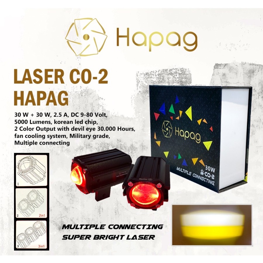 LAMPU TEMBAK KABUT D2 LASER MINI CO-2 + DEVIL 30 WATT MULTIPLE CONNECTING | D2 LASER ORIGINAL HAPAG