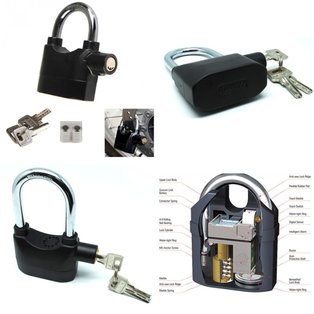 EYCI Gembok Alarm Motor Suara Anti Maling / Lock Siren APR14 Black Grab Medan