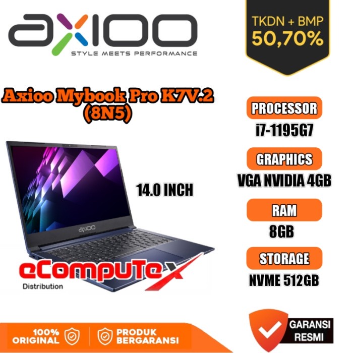 AXIOO MYBOOK PRO K7V.2 (8N5) i7 8GB 512GB 14"FHD TKDN - GARANSI RESMI