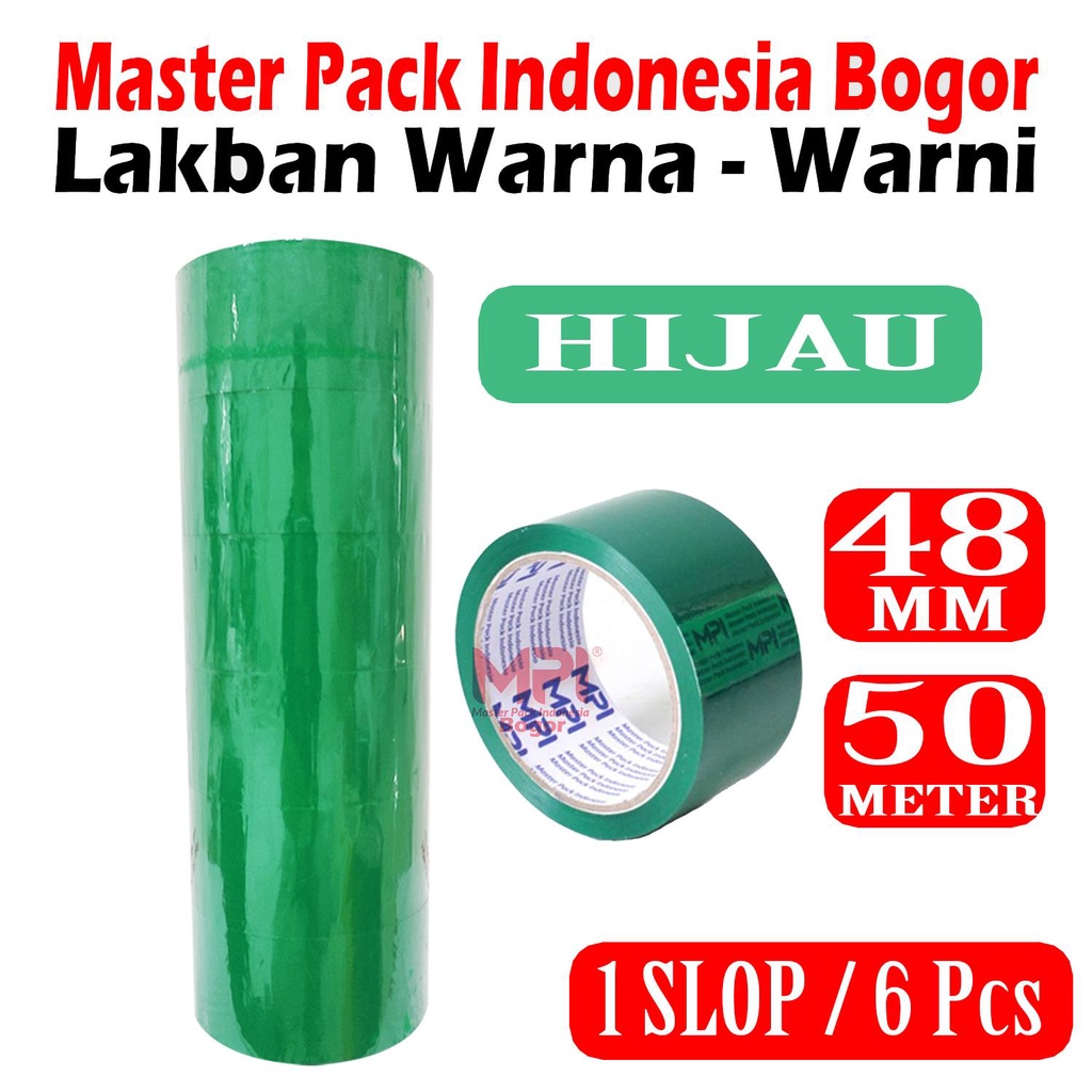 

1 SLOP [ 6 PCS ] Lakban MPI Warna Hijau 48 mm x 50 Meter - Lakban Warna Master Pack Indonesia