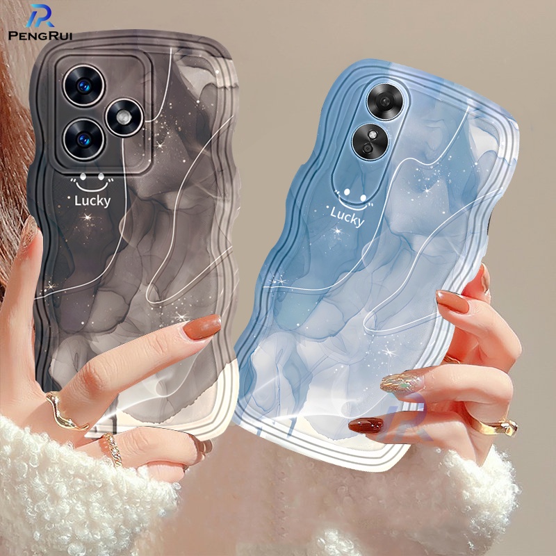 Casing hp Realme C51 C53 C15 C12 C55 C25 C35 C33 C31 C21Y C25Y C25s C11 2021 C20A C3 Narzo 50A Realme 10 5 Pro 5s 5 5i 6i C1 Warna Biru Hitam Painting Ink Lucky Smiley Wavy Edge Soft Case PENGRUI