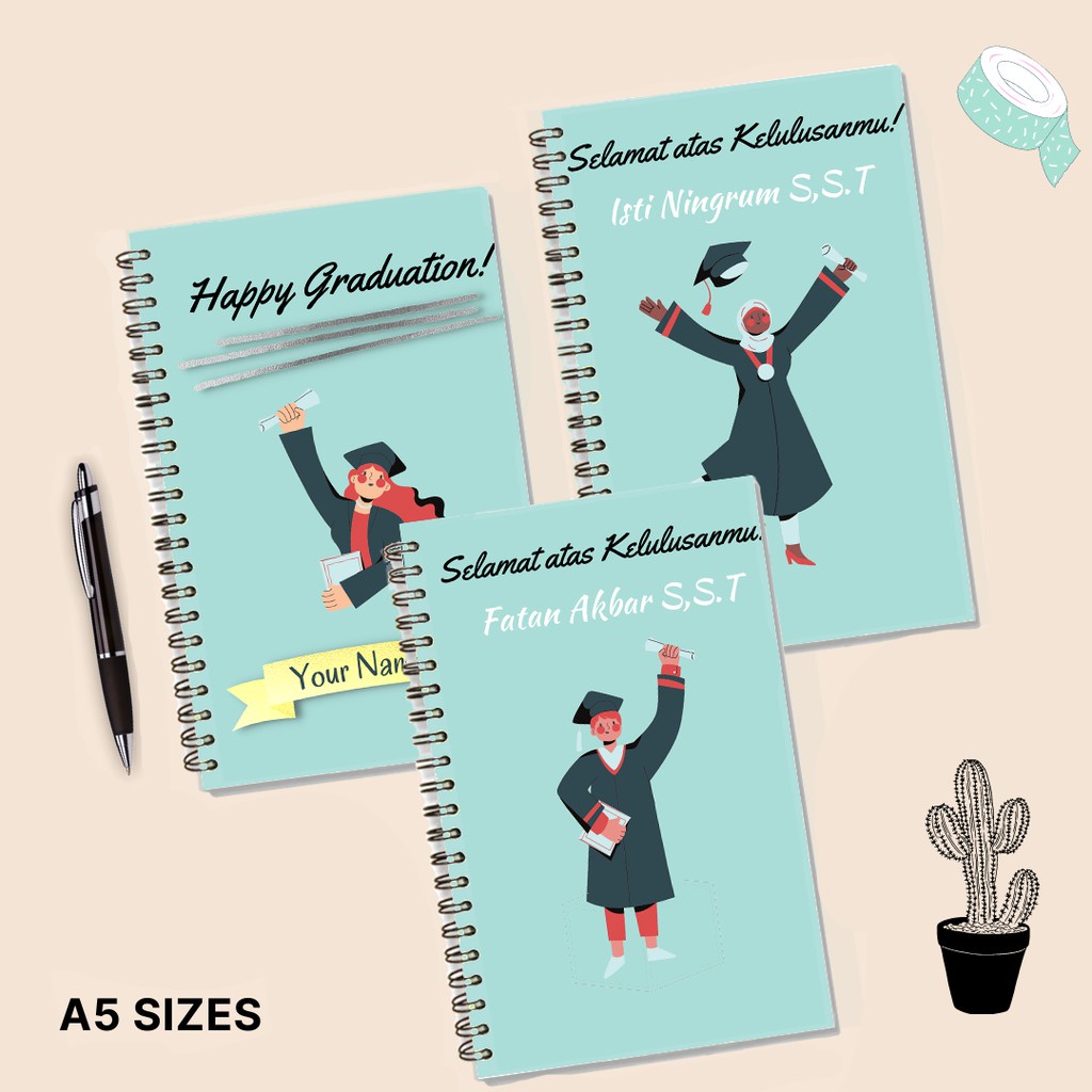 

Notebook Graduation / Wisuda Edition Lined Grid Dot Ukuran A5 Ring Spiral Jurnal Catatan Buku Spiral