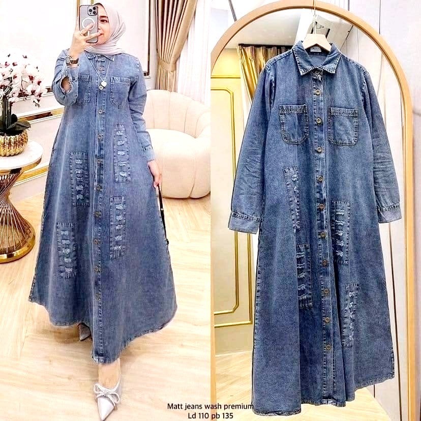 (NUFERA)  Jeans Eliza Maxy / Dress Light Snow / Baju Muslim / Pakaian Wanita Model Terbaru / Dress J