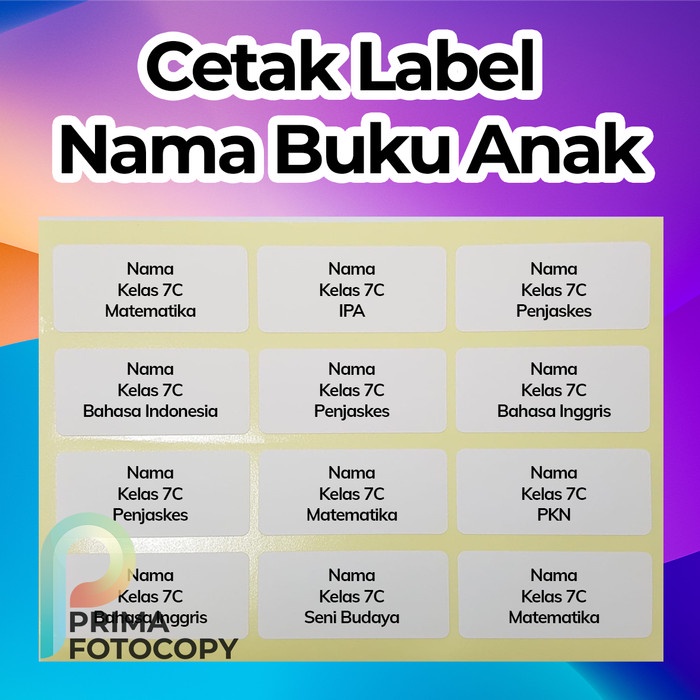 

Cetak Print Label Buku Tulis Anak Sekolah Satuan