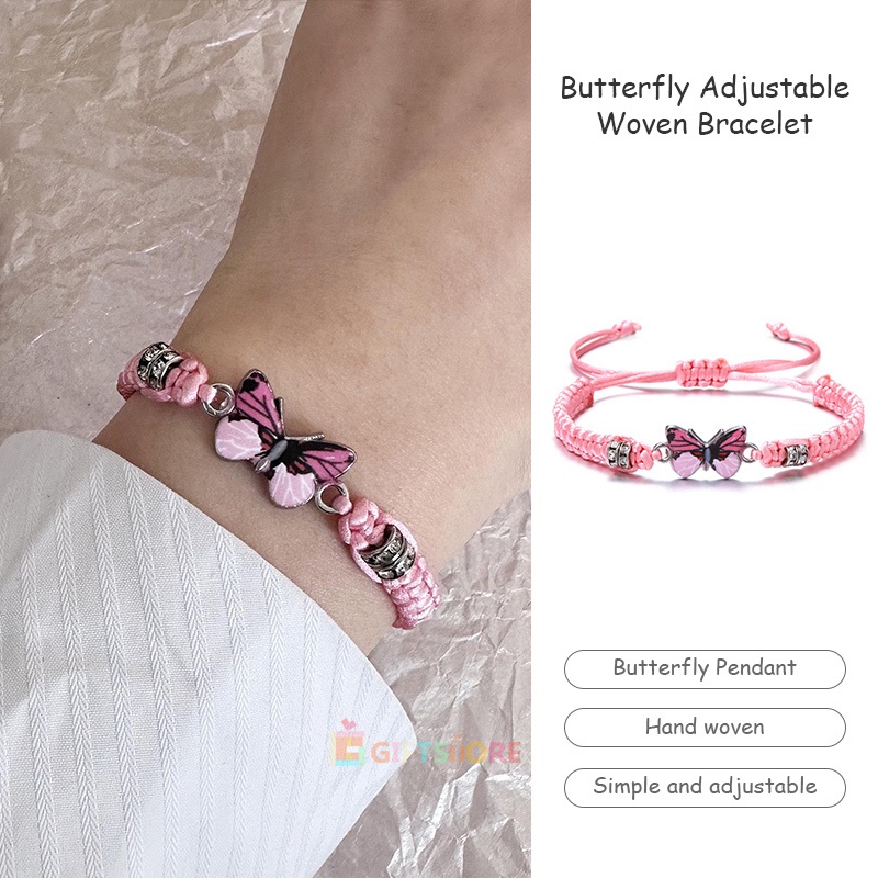 COD Gelang serut kupu-kupu Adjustable Tali yang dikepang Aksesoris Fashion Couple Wanita-GS