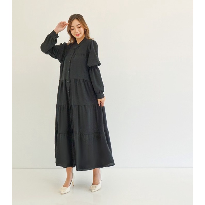 Maxi Dress Puffy/Long dress Muslim/Maxi Dress Korean style 1020# - Hitam