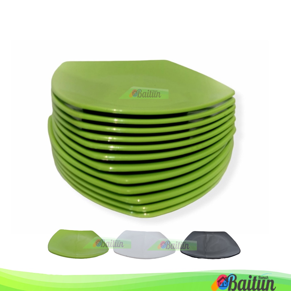 Baitun Piring Melamin Segi [Hijau/Putih/Hitam] | Alat Perlengkapan Makan Sajian Makanan Topaz meishi