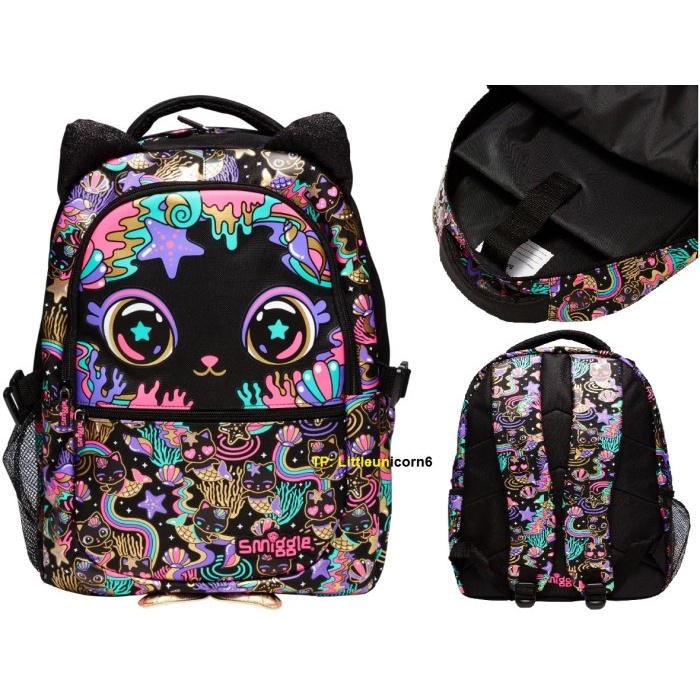 Smiggle Attach Hey Black cat backpack lunchbag hardtop bottle original - Tas 30*13*42cm
