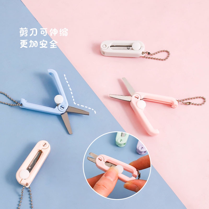 

TT - Gunting Lipat mini Portable tarik Stainless Steel Retractable Mini Folding Scissors Pemotong Kertas Paper Cutter lucu