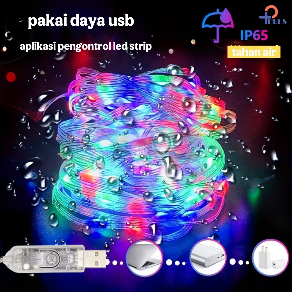 [ Pplus } Lampu Led Strip Running RGB  10m &amp; 5m Smart App Bluetooth + Remote colokan USB / Lampu Natal smart App Warna warni