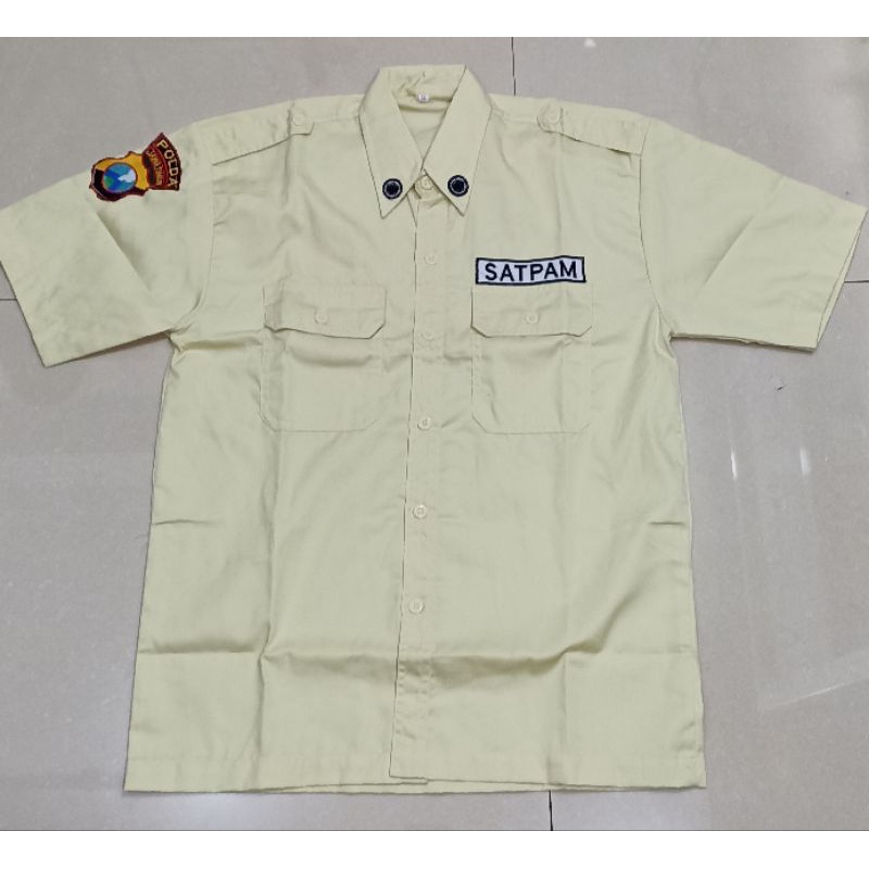 BAJU SERAGAM SATPAM TERBARU  PDH SATPAM KREM CREAM LENGAN PENDEK SECURITY PDH TERBARU 2024